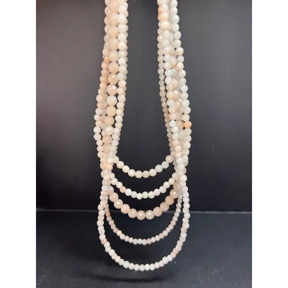 NEW pink aventurine multi strand necklace with sterling silver clasp
